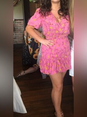Pink Floral Ruffle Mini Dress